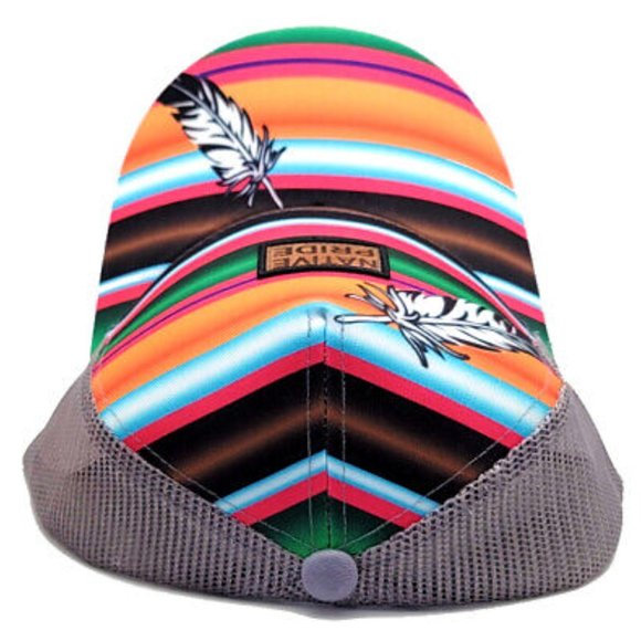 Native Pride Black Eagle Striped Feathered Mesh Snapback Hat - Picture 7 of 7